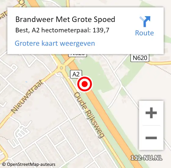 Locatie op kaart van de 112 melding: Brandweer Met Grote Spoed Naar Best, A2 hectometerpaal: 139,7 op 27 januari 2023 13:28