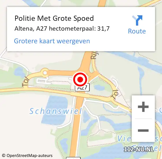 Locatie op kaart van de 112 melding: Politie Met Grote Spoed Naar Altena, A27 hectometerpaal: 31,7 op 27 januari 2023 13:48