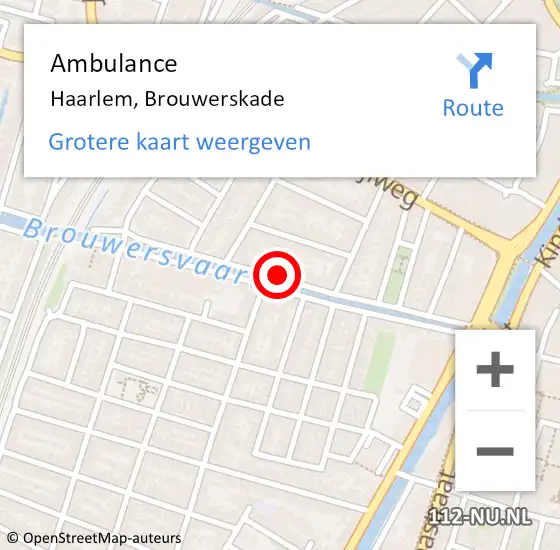 Locatie op kaart van de 112 melding: Ambulance Haarlem, Brouwerskade op 27 januari 2023 13:50