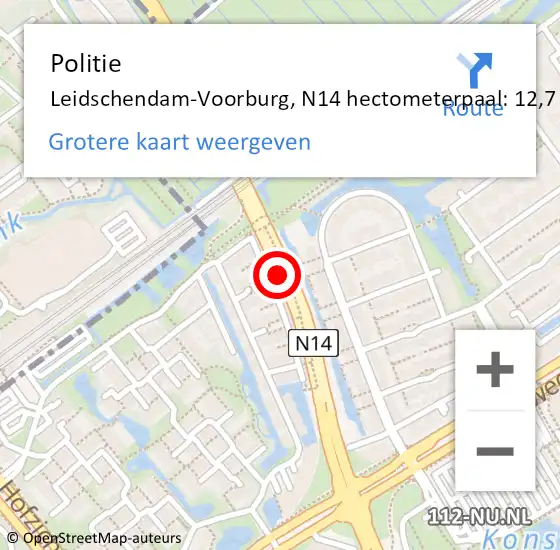 Locatie op kaart van de 112 melding: Politie Leidschendam-Voorburg, N14 hectometerpaal: 12,7 op 27 januari 2023 14:38