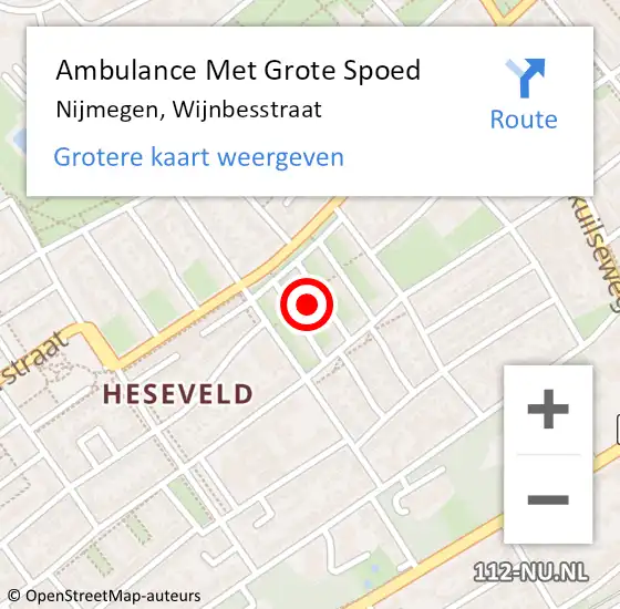 Locatie op kaart van de 112 melding: Ambulance Met Grote Spoed Naar Nijmegen, Wijnbesstraat op 27 januari 2023 15:01