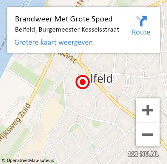 Locatie op kaart van de 112 melding: Brandweer Met Grote Spoed Naar Belfeld, Burgemeester Kesselsstraat op 27 januari 2023 15:12