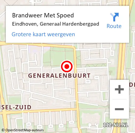 Locatie op kaart van de 112 melding: Brandweer Met Spoed Naar Eindhoven, Generaal Hardenbergpad op 27 januari 2023 15:16