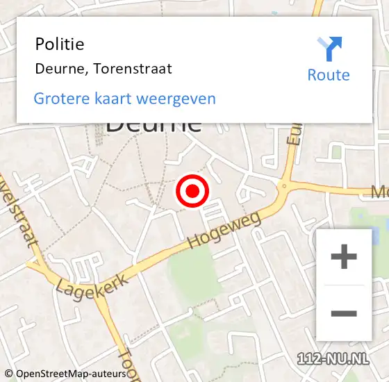 Locatie op kaart van de 112 melding: Politie Deurne, Torenstraat op 27 januari 2023 16:32