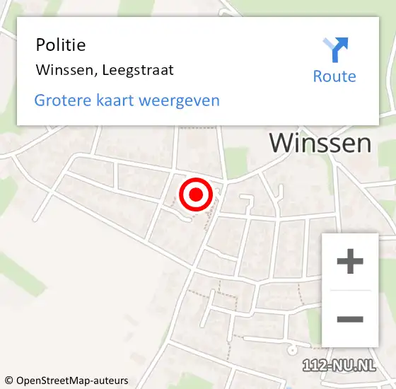 Locatie op kaart van de 112 melding: Politie Winssen, Leegstraat op 27 januari 2023 16:41