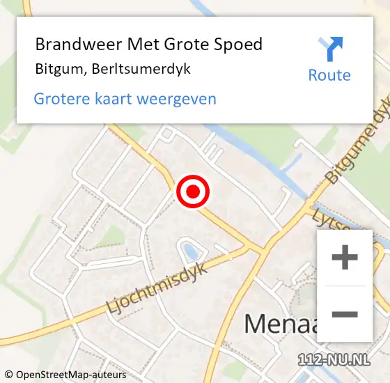 Locatie op kaart van de 112 melding: Brandweer Met Grote Spoed Naar Bitgum, Berltsumerdyk op 27 januari 2023 17:00