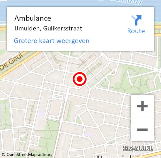 Locatie op kaart van de 112 melding: Ambulance IJmuiden, Gulikersstraat op 27 januari 2023 17:14