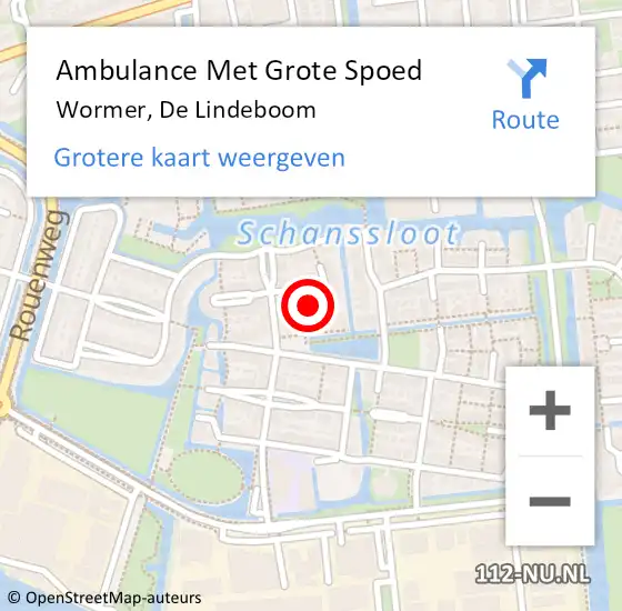 Locatie op kaart van de 112 melding: Ambulance Met Grote Spoed Naar Wormer, De Lindeboom op 27 januari 2023 17:45