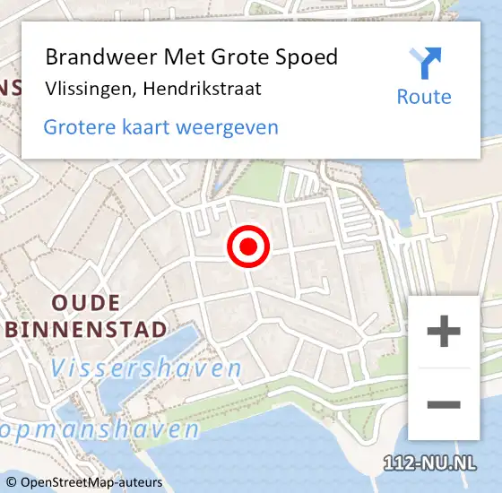 Locatie op kaart van de 112 melding: Brandweer Met Grote Spoed Naar Vlissingen, Hendrikstraat op 27 januari 2023 18:20