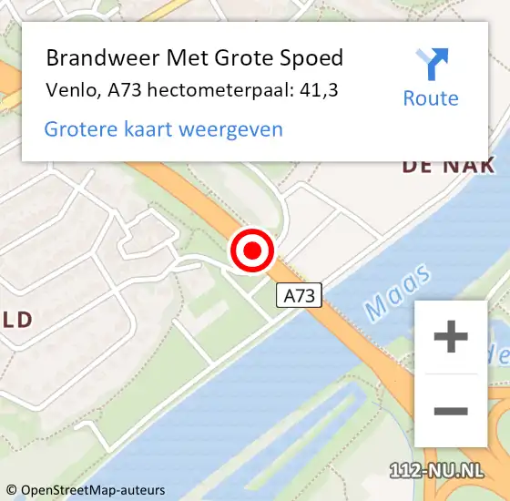 Locatie op kaart van de 112 melding: Brandweer Met Grote Spoed Naar Venlo, A73 hectometerpaal: 41,3 op 27 januari 2023 18:56