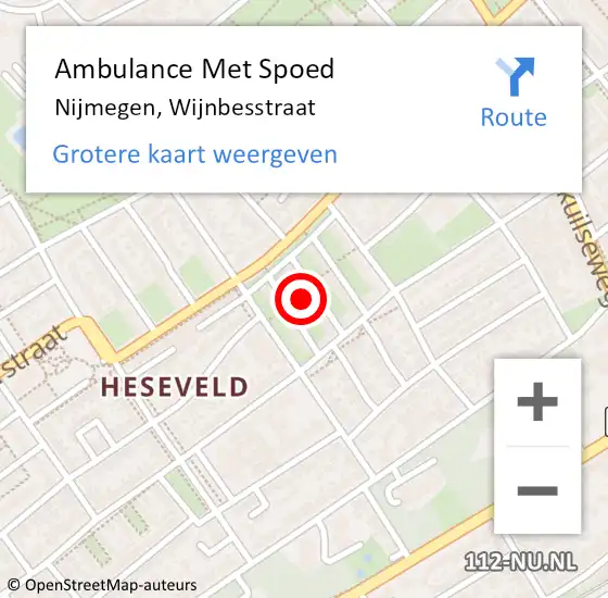 Locatie op kaart van de 112 melding: Ambulance Met Spoed Naar Nijmegen, Wijnbesstraat op 27 januari 2023 19:24