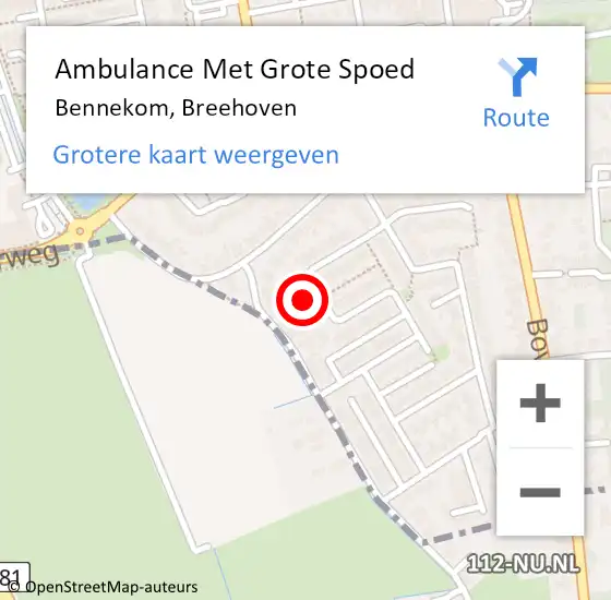 Locatie op kaart van de 112 melding: Ambulance Met Grote Spoed Naar Bennekom, Breehoven op 27 januari 2023 19:34