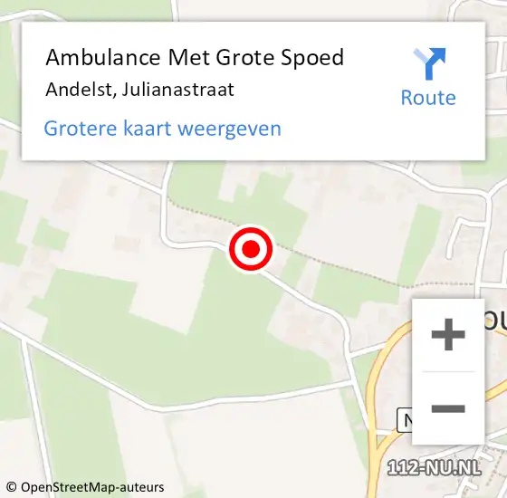 Locatie op kaart van de 112 melding: Ambulance Met Grote Spoed Naar Andelst, Julianastraat op 27 januari 2023 20:15