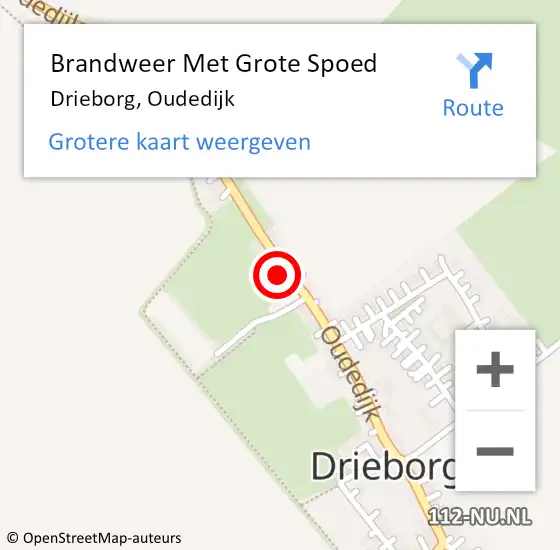Locatie op kaart van de 112 melding: Brandweer Met Grote Spoed Naar Drieborg, Oudedijk op 27 januari 2023 20:23