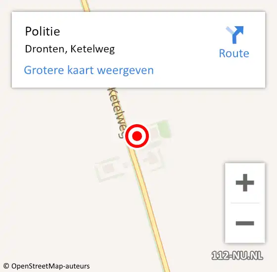 Locatie op kaart van de 112 melding: Politie Dronten, Ketelweg op 27 januari 2023 20:37