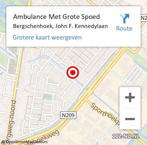 Locatie op kaart van de 112 melding: Ambulance Met Grote Spoed Naar Bergschenhoek, John F. Kennedylaan op 27 januari 2023 20:56