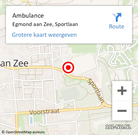 Locatie op kaart van de 112 melding: Ambulance Egmond aan Zee, Sportlaan op 27 januari 2023 21:12