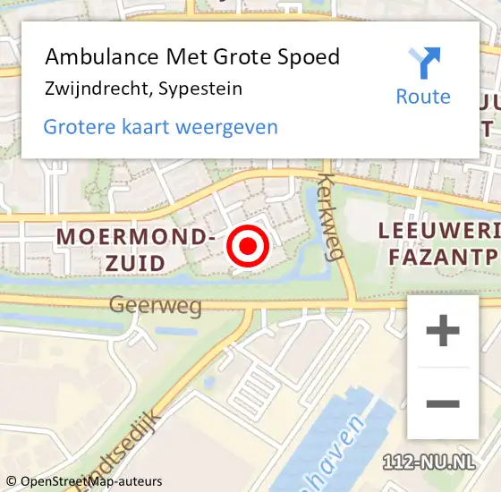 Locatie op kaart van de 112 melding: Ambulance Met Grote Spoed Naar Zwijndrecht, Sypestein op 27 januari 2023 21:41