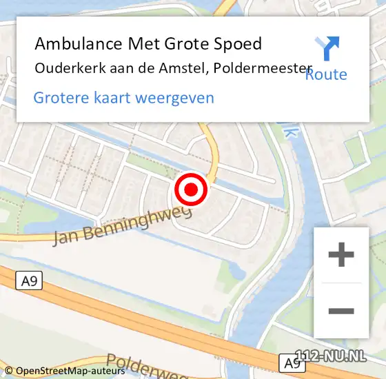 Locatie op kaart van de 112 melding: Ambulance Met Grote Spoed Naar Ouderkerk aan de Amstel, Poldermeester op 27 januari 2023 22:15