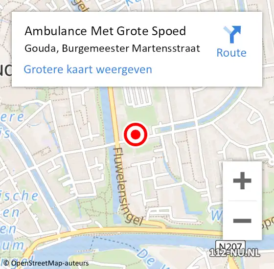 Locatie op kaart van de 112 melding: Ambulance Met Grote Spoed Naar Gouda, Burgemeester Martensstraat op 27 januari 2023 22:26