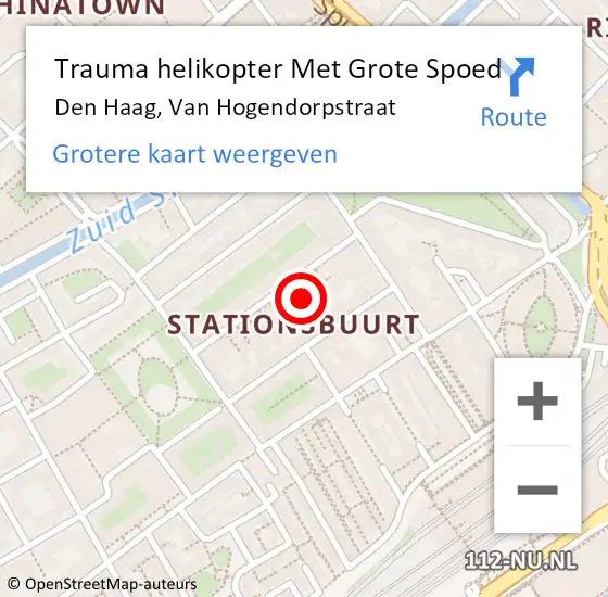 Locatie op kaart van de 112 melding: Trauma helikopter Met Grote Spoed Naar Den Haag, Van Hogendorpstraat op 27 januari 2023 22:57