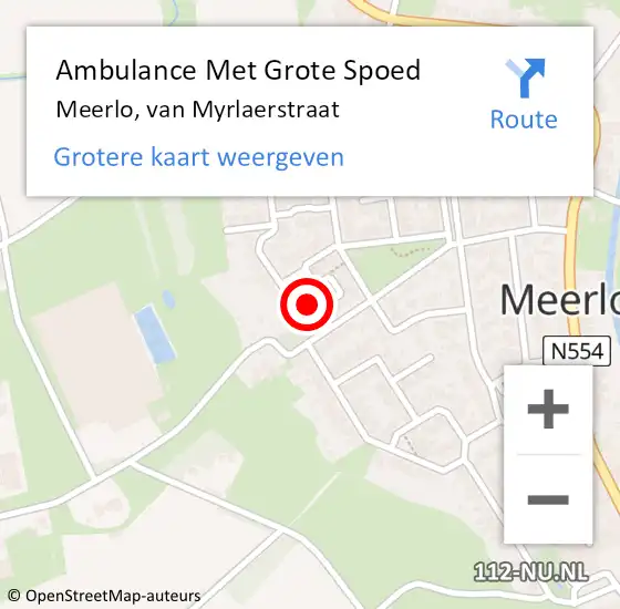 Locatie op kaart van de 112 melding: Ambulance Met Grote Spoed Naar Meerlo, van Myrlaerstraat op 13 augustus 2014 17:05