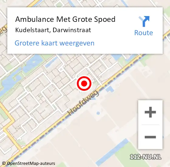 Locatie op kaart van de 112 melding: Ambulance Met Grote Spoed Naar Kudelstaart, Darwinstraat op 28 januari 2023 00:06