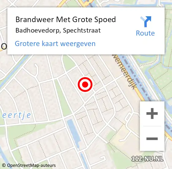 Locatie op kaart van de 112 melding: Brandweer Met Grote Spoed Naar Badhoevedorp, Spechtstraat op 28 januari 2023 00:22