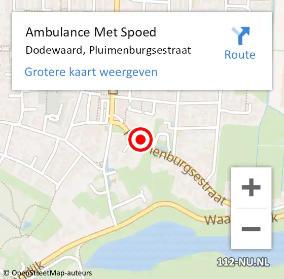 Locatie op kaart van de 112 melding: Ambulance Met Spoed Naar Dodewaard, Pluimenburgsestraat op 28 januari 2023 00:34