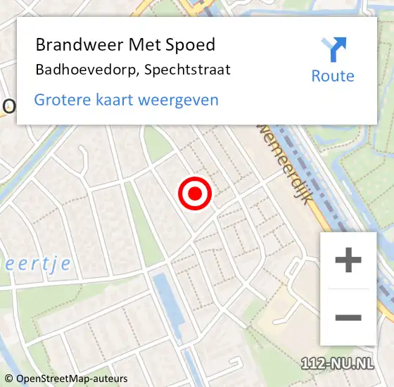 Locatie op kaart van de 112 melding: Brandweer Met Spoed Naar Badhoevedorp, Spechtstraat op 28 januari 2023 00:42