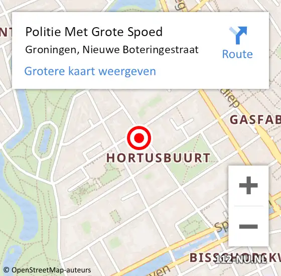 Locatie op kaart van de 112 melding: Politie Met Grote Spoed Naar Groningen, Nieuwe Boteringestraat op 28 januari 2023 01:14