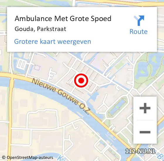 Locatie op kaart van de 112 melding: Ambulance Met Grote Spoed Naar Gouda, Parkstraat op 28 januari 2023 01:40