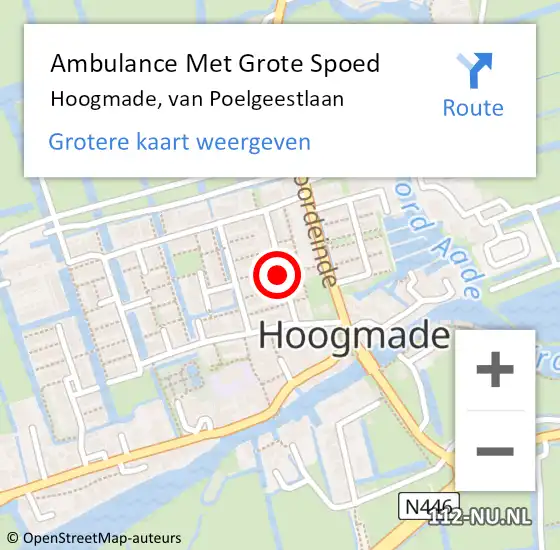 Locatie op kaart van de 112 melding: Ambulance Met Grote Spoed Naar Hoogmade, van Poelgeestlaan op 28 januari 2023 01:52