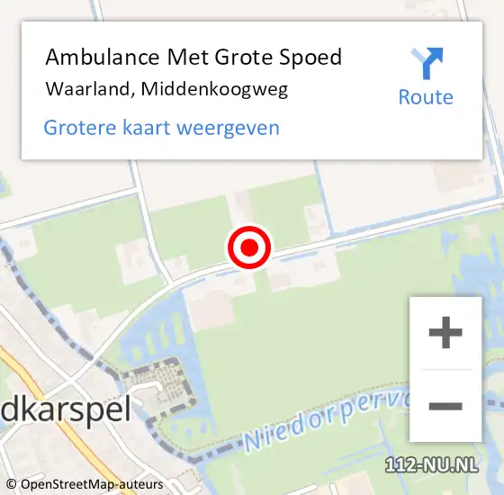 Locatie op kaart van de 112 melding: Ambulance Met Grote Spoed Naar Waarland, Middenkoogweg op 28 januari 2023 01:55