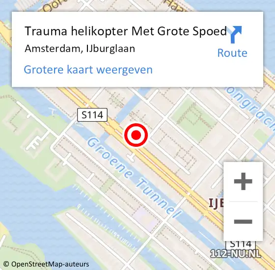 Locatie op kaart van de 112 melding: Trauma helikopter Met Grote Spoed Naar Amsterdam, IJburglaan op 28 januari 2023 02:23
