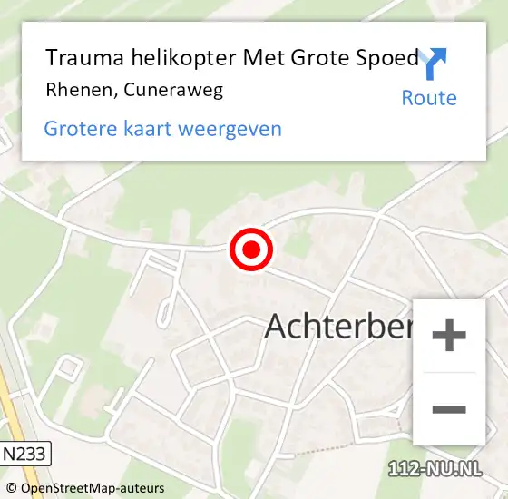Locatie op kaart van de 112 melding: Trauma helikopter Met Grote Spoed Naar Rhenen, Cuneraweg op 28 januari 2023 02:34