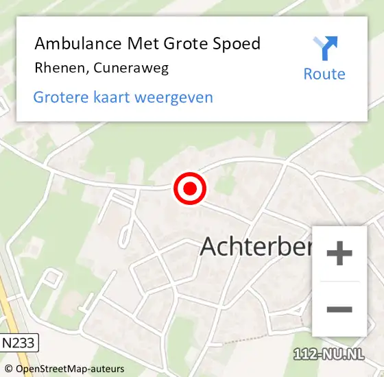 Locatie op kaart van de 112 melding: Ambulance Met Grote Spoed Naar Rhenen, Cuneraweg op 28 januari 2023 02:35