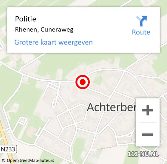 Locatie op kaart van de 112 melding: Politie Rhenen, Cuneraweg op 28 januari 2023 02:37