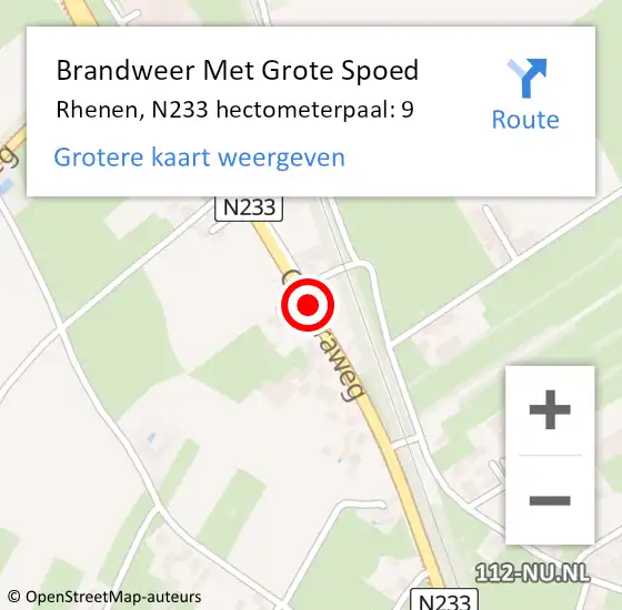 Locatie op kaart van de 112 melding: Brandweer Met Grote Spoed Naar Rhenen, N233 hectometerpaal: 9 op 28 januari 2023 02:42
