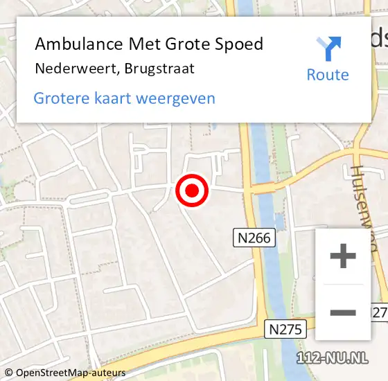 Locatie op kaart van de 112 melding: Ambulance Met Grote Spoed Naar Nederweert, Brugstraat op 28 januari 2023 02:50