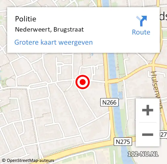 Locatie op kaart van de 112 melding: Politie Nederweert, Brugstraat op 28 januari 2023 02:51