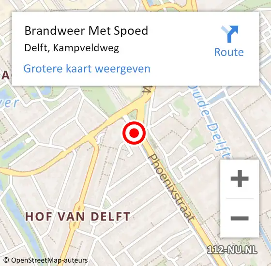 Locatie op kaart van de 112 melding: Brandweer Met Spoed Naar Delft, Kampveldweg op 28 januari 2023 03:09