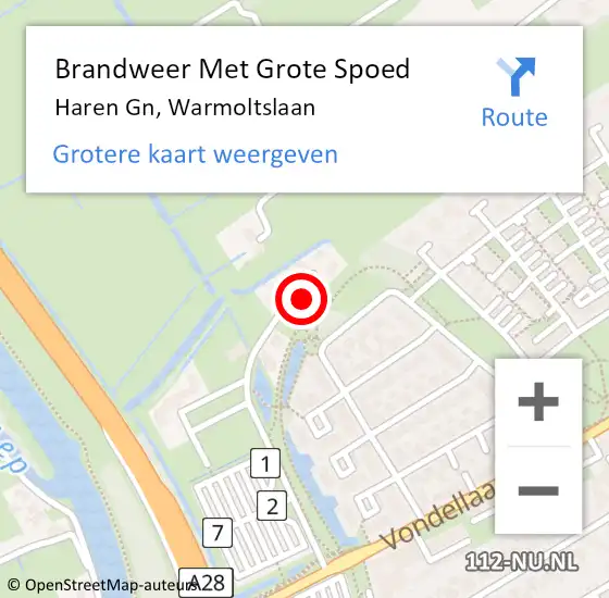 Locatie op kaart van de 112 melding: Brandweer Met Grote Spoed Naar Haren Gn, Warmoltslaan op 28 januari 2023 04:11