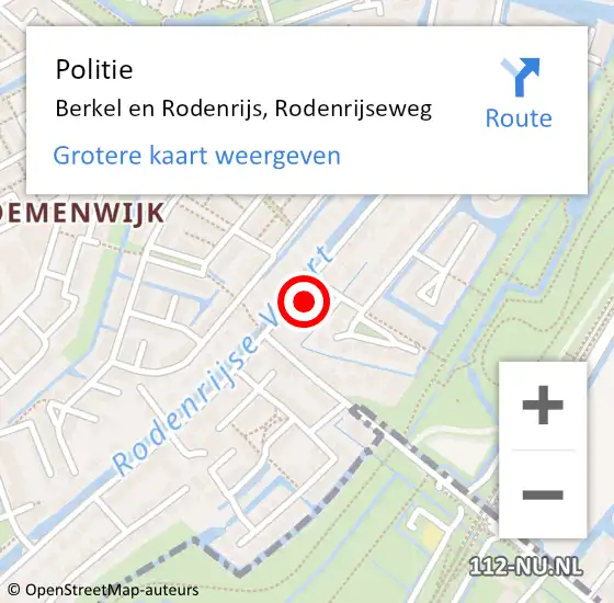 Locatie op kaart van de 112 melding: Politie Berkel en Rodenrijs, Rodenrijseweg op 28 januari 2023 04:38