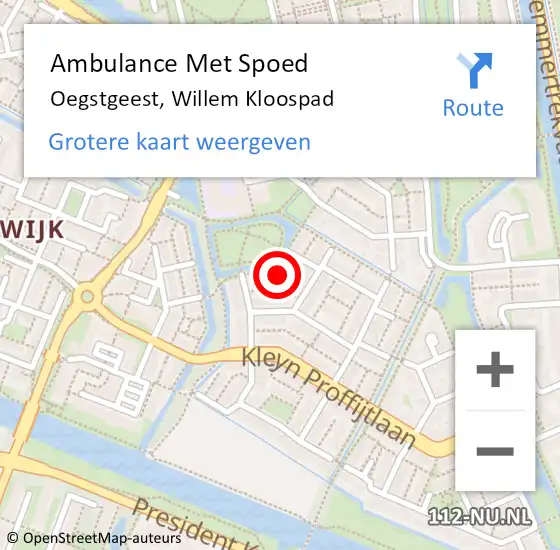 Locatie op kaart van de 112 melding: Ambulance Met Spoed Naar Oegstgeest, Willem Kloospad op 28 januari 2023 05:10