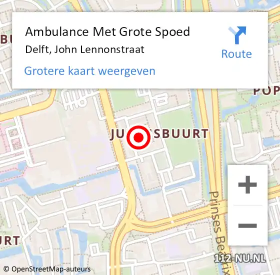 Locatie op kaart van de 112 melding: Ambulance Met Grote Spoed Naar Delft, John Lennonstraat op 28 januari 2023 05:39