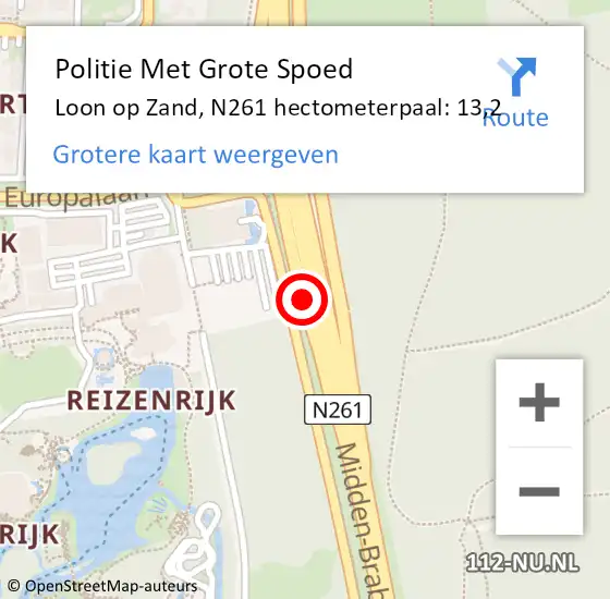 Locatie op kaart van de 112 melding: Politie Met Grote Spoed Naar Loon op Zand, N261 hectometerpaal: 13,2 op 28 januari 2023 07:32