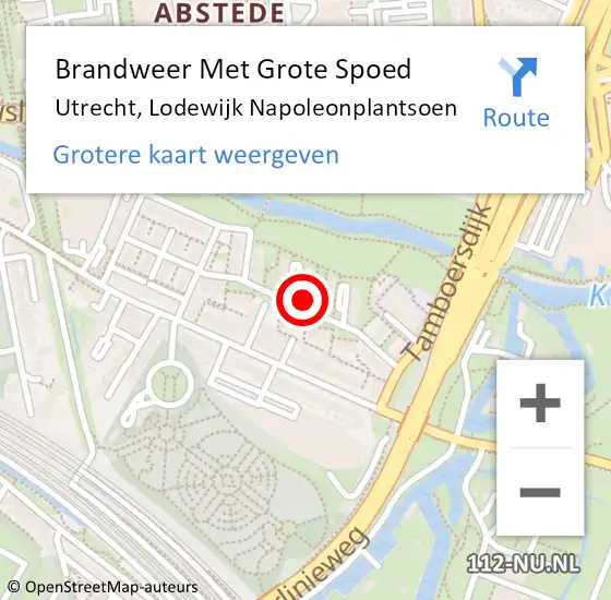 Locatie op kaart van de 112 melding: Brandweer Met Grote Spoed Naar Utrecht, Lodewijk Napoleonplantsoen op 28 januari 2023 07:35