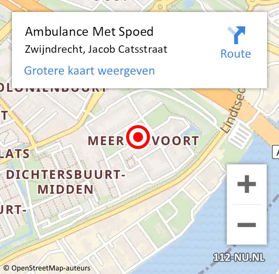 Locatie op kaart van de 112 melding: Ambulance Met Spoed Naar Zwijndrecht, Jacob Catsstraat op 28 januari 2023 07:37