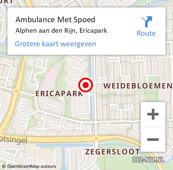 Locatie op kaart van de 112 melding: Ambulance Met Spoed Naar Alphen aan den Rijn, Ericapark op 28 januari 2023 08:13